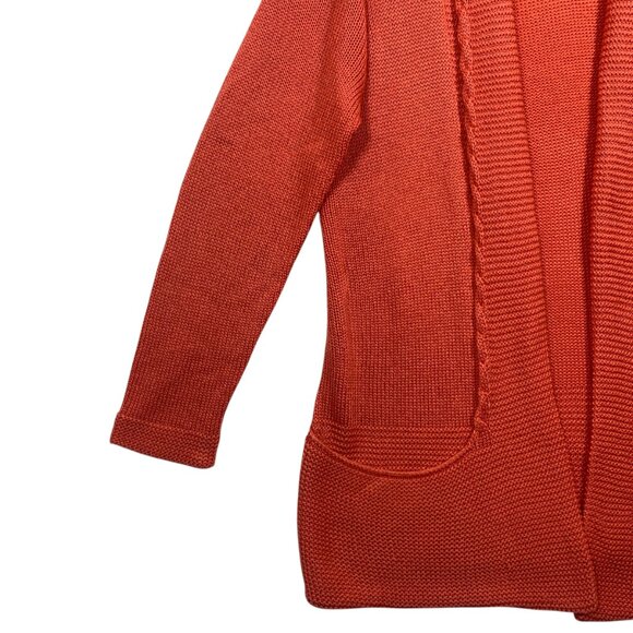 shawl collar Knit cardigan open front with pockets Orange size LG Allison Sheri - Picture 15 of 16